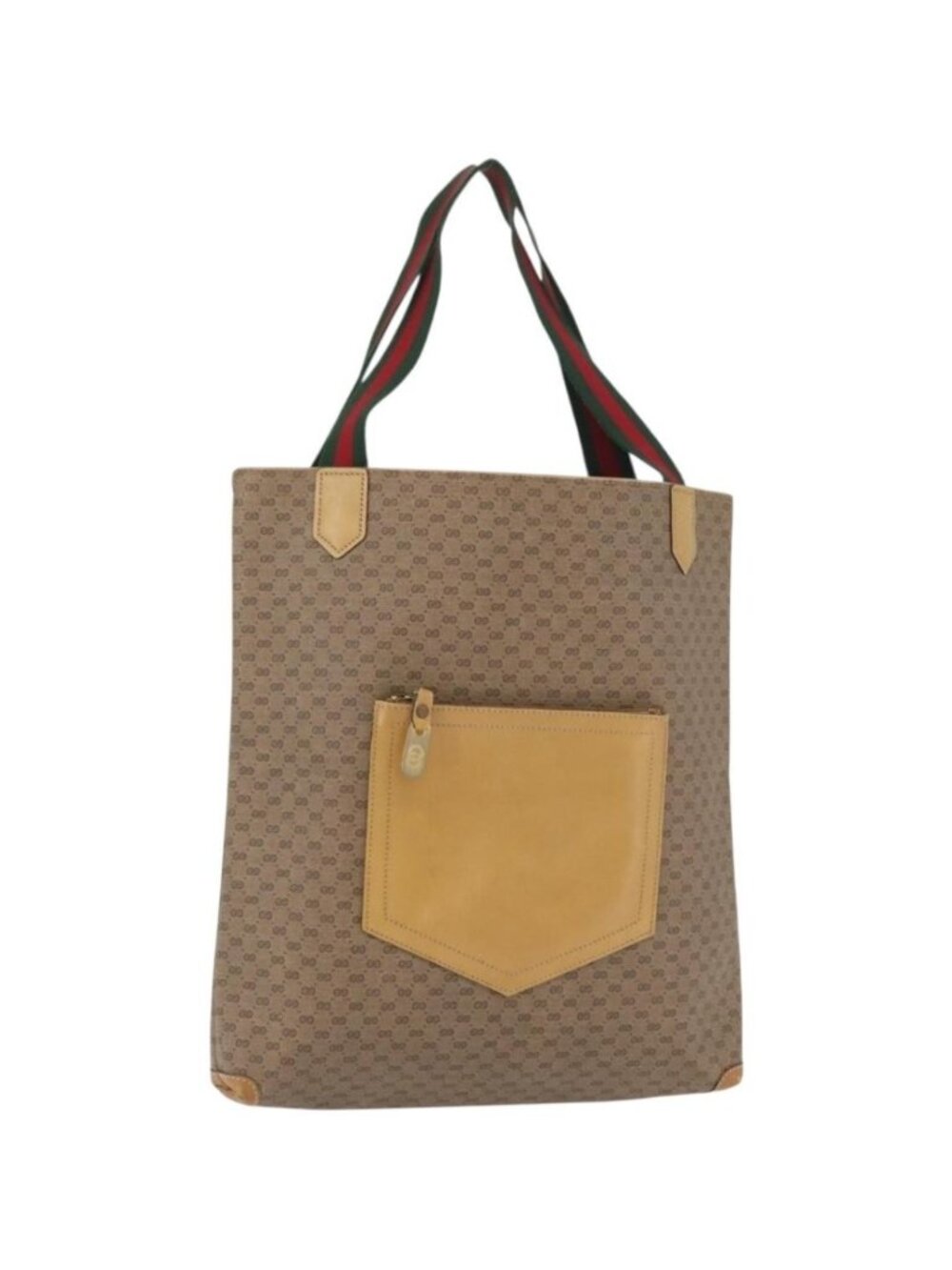 GUCCI Micro GG Supreme Web Sherry Line Tote Bag PVC Beige Gold Red